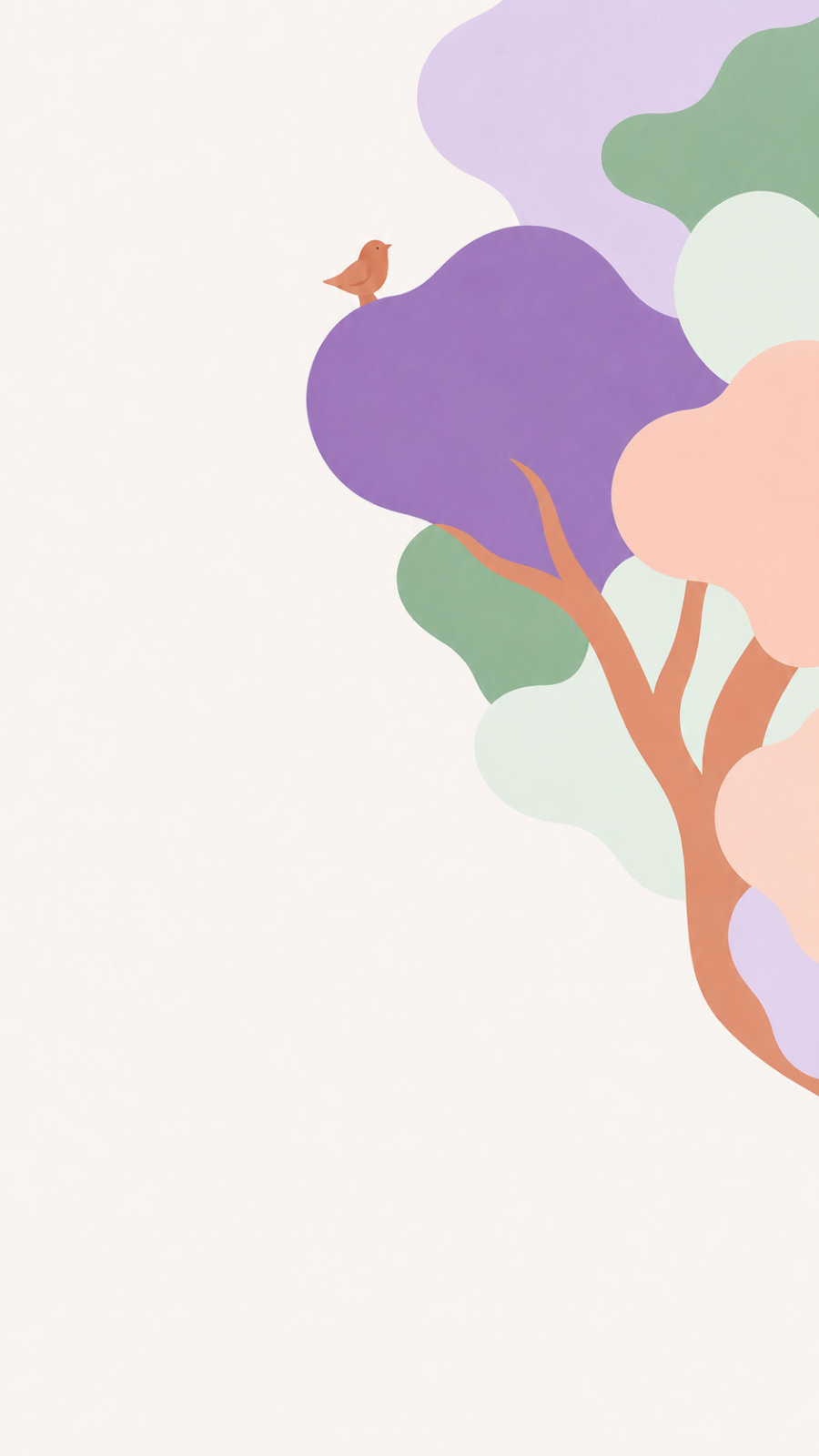 A gentle tree illustration with lavender, green, and peach leaves.